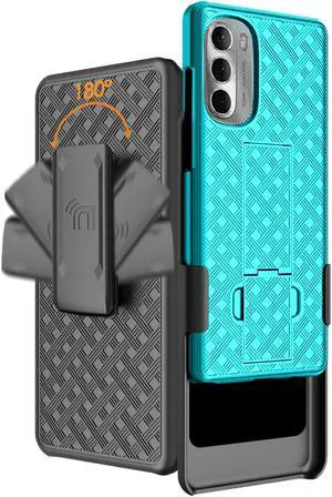 Aqua Teal Mint Hard Case Cover Stand and Belt Clip for Moto G Stylus 5G 2022
