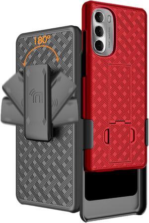 Red Hard Case Cover Stand and Belt Clip Holster for Moto G Stylus 5G (2022)