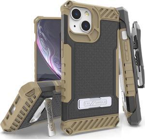 Brown Rugged Case Cover with Stand + Belt Clip Holster + Strap for iPhone 13
