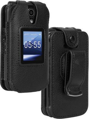 Black Vegan Leather Case with Belt Clip Screen Cover for Orbic Journey Pro, Lite