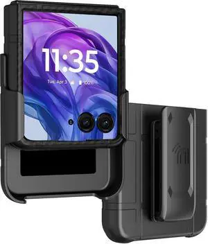 Hard Case and Belt Clip for Moto RAZR+ 2024/2025, RAZR PLUS - Black Carbon Fiber