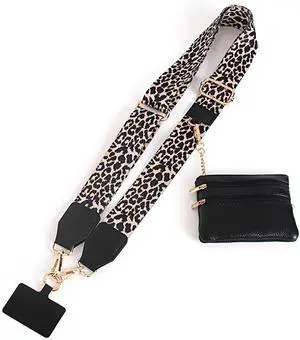 Universal Crossbody Phone Strap for Case with Zipper Pouch - Leopard Print