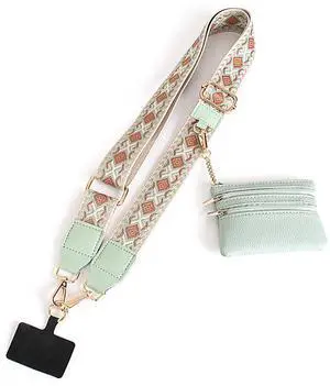 Universal Crossbody Phone Strap for Case with Zipper Pouch - Mint Diamond