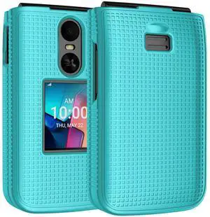 Grid Texture Hard Case Slim Cover for TCL Flip 4 Phone - Teal Mint Cyan