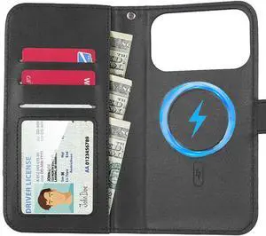 Black Leather Wallet + Strap iPhone 17 Pro Max (Compatible with Magsafe Case) Black Leather Wallet + Strap iPhone 17 Pro Max (Compatible with Magsafe Case)