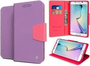 PURPLE/PINK INFOLIO WALLET CREDIT CARD ID CASE FOR SAMSUNG GALAXY S6 EDGE PLUS +