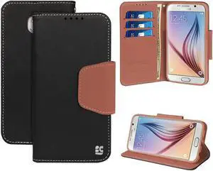 BLACK BROWN INFOLIO WALLET CREDIT CARD ID CASE COVER STAND FOR SAMSUNG GALAXY S6