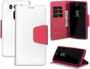 NEW WHITE/PINK INFOLIO WALLET CREDIT CARD ID CASE COVER STAND FOR LG V10 PHONE