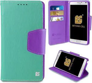 MINT PURPLE INFOLIO WALLET CREDIT CARD CASH CASE COVER FOR SAMSUNG GALAXY NOTE 4