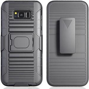 BLACK GRIP CASE COVER + BELT CLIP HOLSTER STAND FOR SAMSUNG GALAXY S8 PLUS, S8+