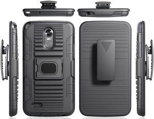 BLACK MAGNET GRIP CASE + BELT CLIP HOLSTER KICKSTAND FOR LG STYLO 3 STYLUS-3