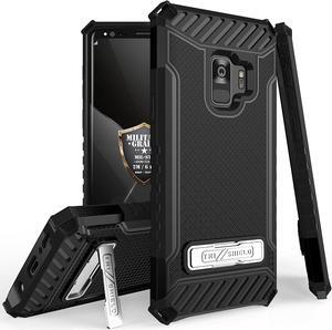 BLACK TRI-SHIELD RUGGED CASE COVER KICKSTAND LANYARD STRAP FOR SAMSUNG GALAXY S9