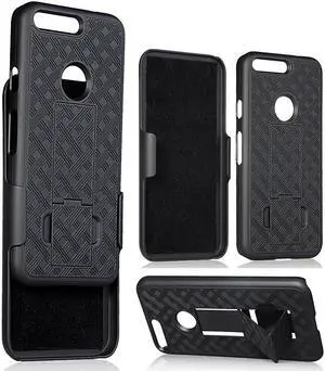 BLACK RUBBERIZED KICKSTAND CASE + BELT CLIP HOLSTER STAND FOR GOOGLE PIXEL XL