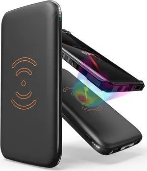BLACK QI WIRELESS CHARGER PAD 8000mAh PORTABLE BATTERY POWER BANK FOR CELL PHONE