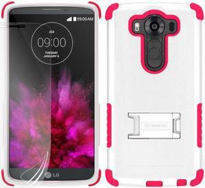 WHITE PINK TRI-SHIELD SOFT RUBBER SKIN HARD CASE COVER STAND FOR LG V10 PHONE