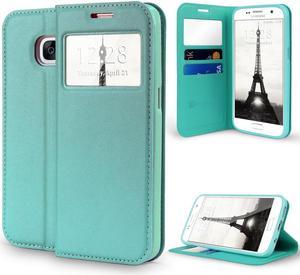 MINT GREEN WINDOW WALLET CREDIT ID CARD CASE STAND FOR SAMSUNG GALAXY S7 EDGE