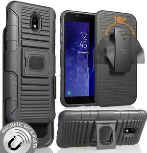 Black Magnet Grip Case Cover + Belt Clip for Galaxy J7 Star/Refine/Aero 2018