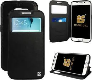 BLACK INFOLIO WINDOW WALLET CREDIT ID CARD CASE STAND FOR SAMSUNG GALAXY S6 EDGE