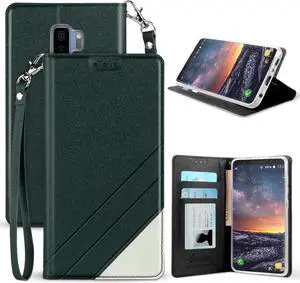 BLACK WALLET CREDIT CARD SLOT CASE + LANYARD FOR SAMSUNG GALAXY S9 Plus, S9+