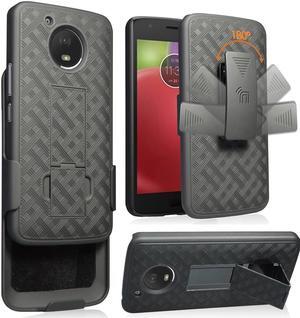 Black Kickstand Case Cover + Belt Clip Holster for Motorola Moto E4 Plus, E4+