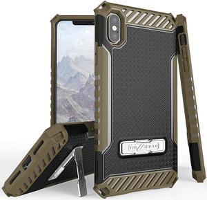 Brown Tri-Shield Rugged Case Cover Metal Stand + Strap for Apple iPhone Xs Max