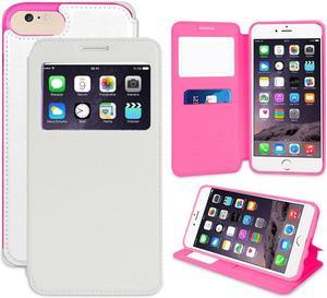 WHITE PINK WINDOW VIEW WALLET CREDIT CARD SLOT CASE STAND FOR APPLE iPHONE 78