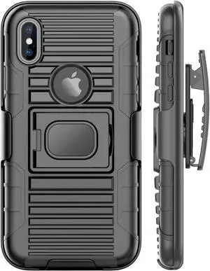 Black Rugged Magnet Grip Case Cover + Belt Clip Holster for iPhone Xs/X/10/10s