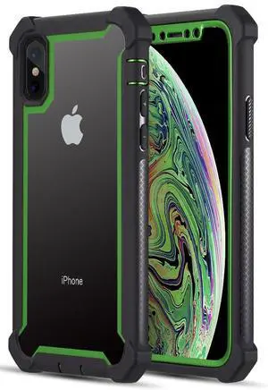 Black/Green Vispro Hybrid Case Clear Acrylic Hard Back for iPhone Xs/X/10s/10