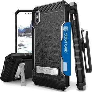 BLACK TRI-SHIELD CASE STAND CARD SLOT + BELT CLIP HOLSTER FOR APPLE iPHONE X 10