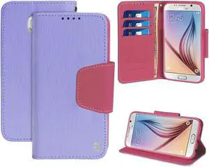 PURPLE PINK INFOLIO WALLET CREDIT CARD ID CASH CASE STAND FOR SAMSUNG GALAXY S6