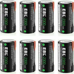 EBL 8 Piece Sub SC Cell 2300mAh Ni-Cd Rechargeable Batteries with tab for Power Tool