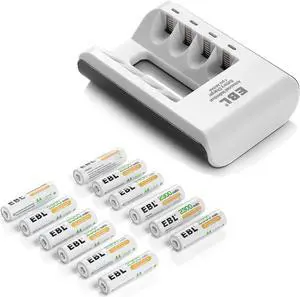 EBL 12 Pack 2300mAh AA Battery + Battery Charger for AA AAA Ni-MH Ni-CD Rechargeable Batteries