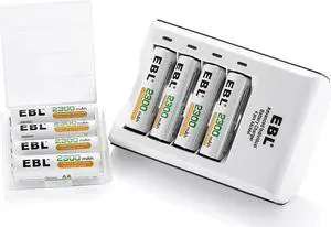 EBL 8pcs 2300mAh 1.2V AA Rechargeable Batteries + Battery Charger for AA AAA Ni-MH Ni-Cd Battery