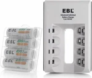 EBL 4 PCS 2300mAh AA  Battery + Battery Charger For AA AAA Ni-MH Ni-Cd Rechargeable Batteries