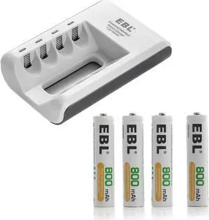 EBL 4pcs 800mAh AAA Batteries + Battery Charger for AA AAA Ni-MH Ni-CD Rechargeable Battery