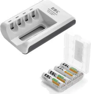 EBL 4 Pack 2800mAh AA Ni-MH Rechargeable Batteries + 4 Bay Battery Charger for Ni-MH Ni-CD AA AAA Battery