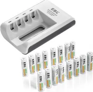 EBL 16PCS 2800mAh AA Battery + 4 Bay Battery Charger for Ni-MH Ni-CD AA AAA Rechargeable Batteries