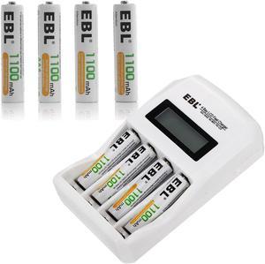 EBL 8pcs 1100mAh AAA Battery + Smart LCD Battery Charger for AA AAA Ni-MH Ni-CD Rechargeable Batteries