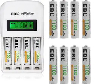 EBL 12pcs 1100mAh AAA Battery + Smart LCD Battery Charger for AA AAA Ni-MH Ni-CD Rechargeable Batteries