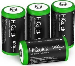 HiQuick 4Pcs Ni-MH C Size Rechargeable Batteries 5000mAh - 1.2V High Capacity C Batteries
