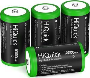HiQuick 4Pcs D Rechargeable Batteries -  Huge Capacity 10000mAh NiMH D Cell Batteries