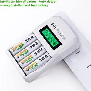 EBL 4 Pack Rechargeable AA Batteries, High Capacity 2800mAh NiMH Double A Batteries + 907 Battery Charger for AA AAA Ni-MH Ni-CD Batteries