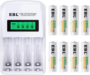 EBL 8pcs AA 2300mAh Rechargeable Batteries for Toys, Flashlights and More + 907 Battery Charger for AA/AAA Ni-MH/Ni-CD Rechargeable Batteries
