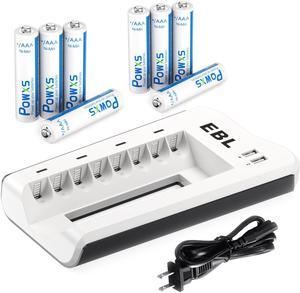 EBL 8 Pcs 2800mAh Ni-MH AA Rechargeable Batteries and 808U AA AAA Battery  Charger with 2 USB Charging Ports 