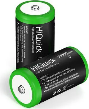 HiQuick 2 Pack 10000mAh D Rechargeable Batteries, Huge Capacity Size D Battery, Ni-MH D Cell Batteries