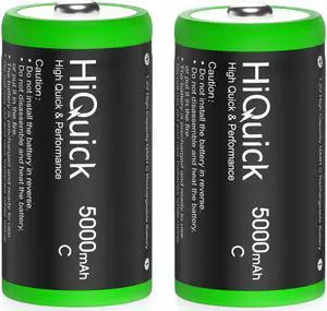 HiQuick 2 Pack Ni-MH C Size Rechargeable Batteries 5000mAh 1.2V High Capacity C Battery