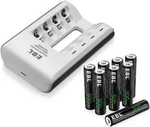 EBL 8Pcs AAA 500mAh 1.2v Battery for  Wireless Mouse + 807 Smart DC Battery Charger for AA AAA Ni-MH Ni-CD Rechargeable Batteries