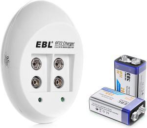 EBL 2pcs 280mAh Ni-MH Rechargeable 9V Batteries for Toys, Game Control, Microphone + EBL Charger for Li-ion/Ni-MH/Ni-CD Battery