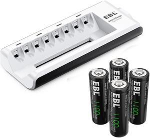 EBL 4 Pack AA 1100mAh 1.2V Battery for Keyboards + 808A 8 Bay Battery Charger for AA AAA Ni-MH Ni-CD Rechargeable Batteries