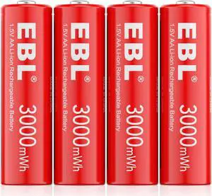 EBL 3000mWh Lithium - ion Rechargeable AA Batteries, 1.5V Constant Voltage Battery for Toys Cellphone